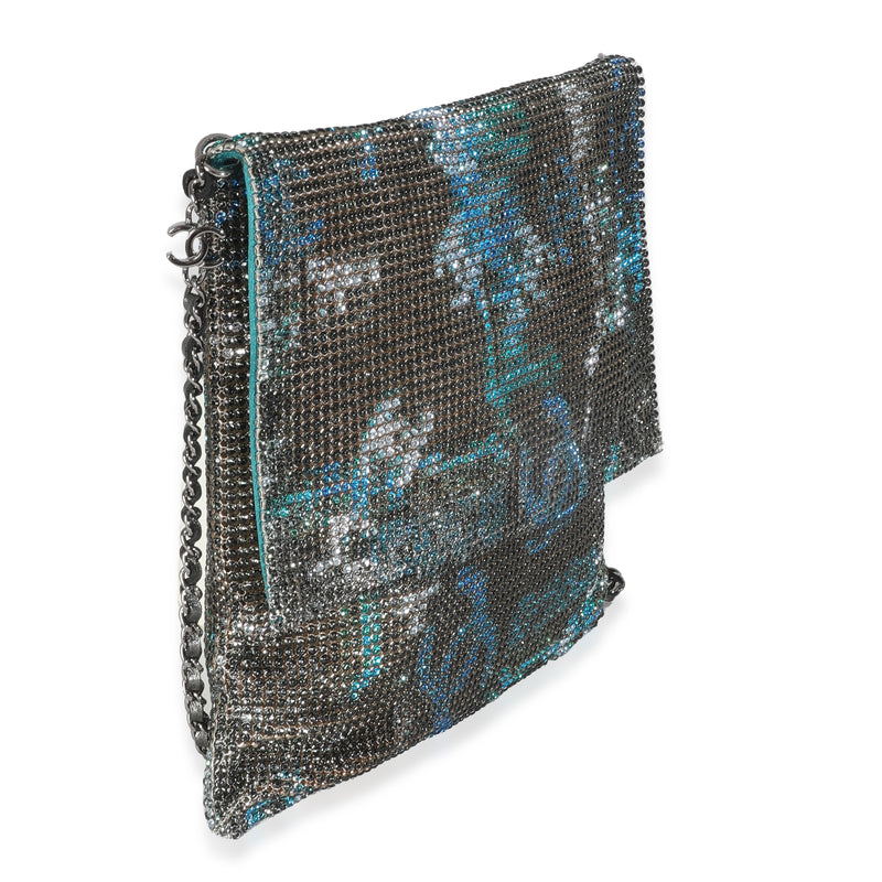 Chanel Silver Blue Graffiti Cc Chainmail Flap Bag Blue; Embellished Handbag