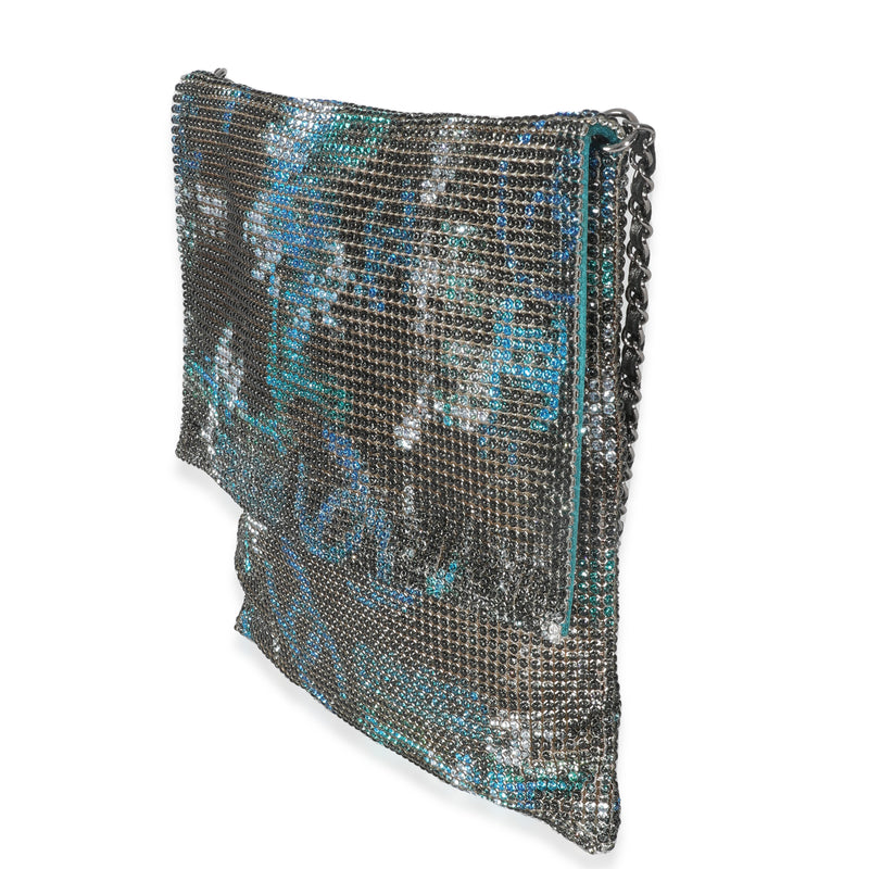 Chanel Silver Blue Graffiti Cc Chainmail Flap Bag Blue; Embellished Handbag
