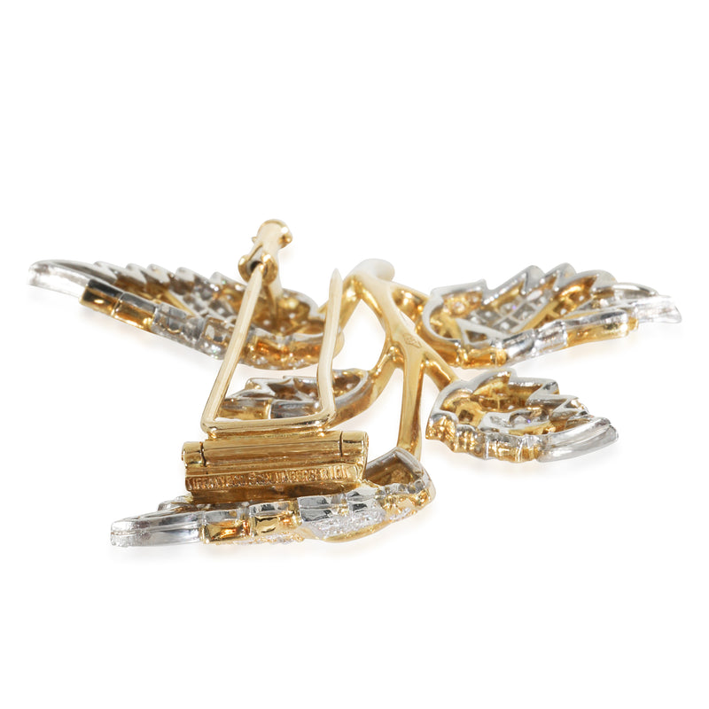 Tiffany & Co. Yellow Gold Platinum Diamond 5 Leaf Schlumberger Brooch 18k