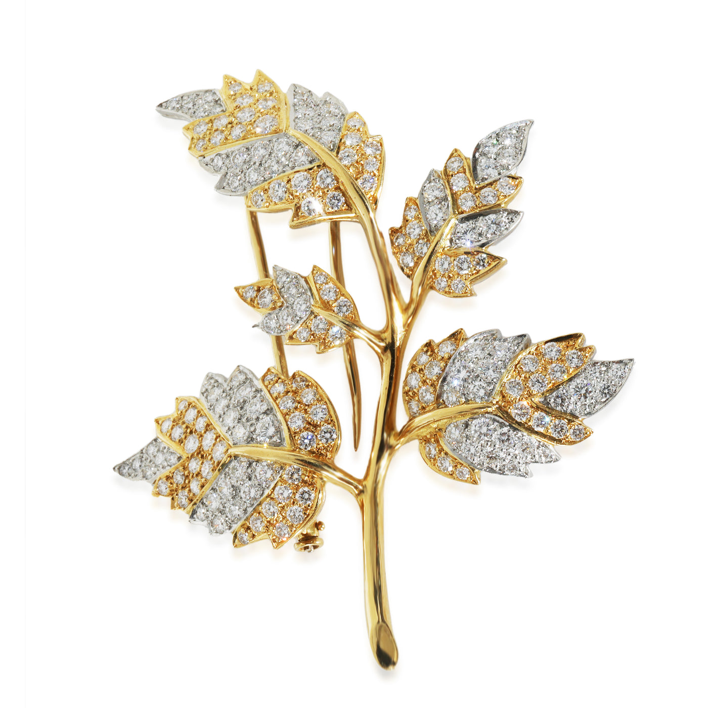 Tiffany & Co. Yellow Gold Platinum Diamond 5 Leaf Schlumberger Brooch 18k