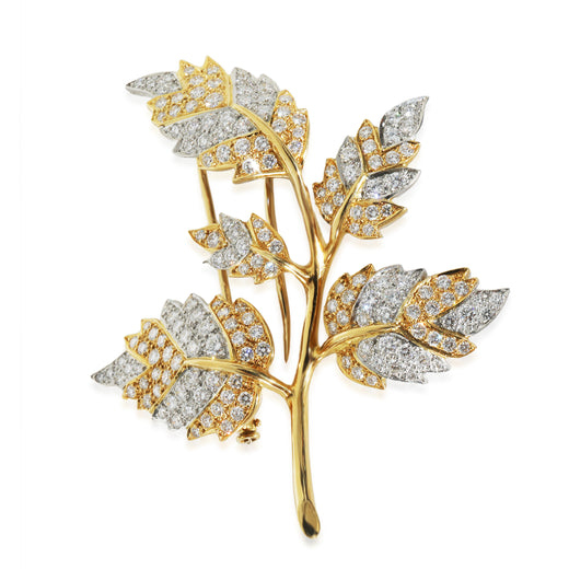 Tiffany & Co. Yellow Gold Platinum Diamond 5 Leaf Schlumberger Brooch 18k