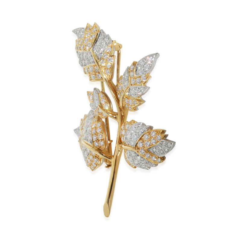 Tiffany & Co. Yellow Gold Platinum Diamond 5 Leaf Schlumberger Brooch 18k