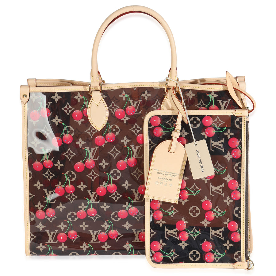 Louis Vuitton X Tm Monogram Cherry Crystal Onthego Gm Brown; Red Leather; Plastic/rubber Handbag