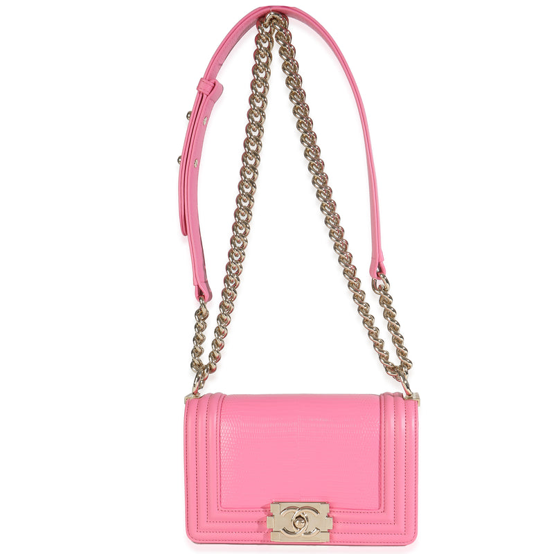 Chanel Pink Lambskin Lizard Small Boy Bag Exotic; Leather Handbag