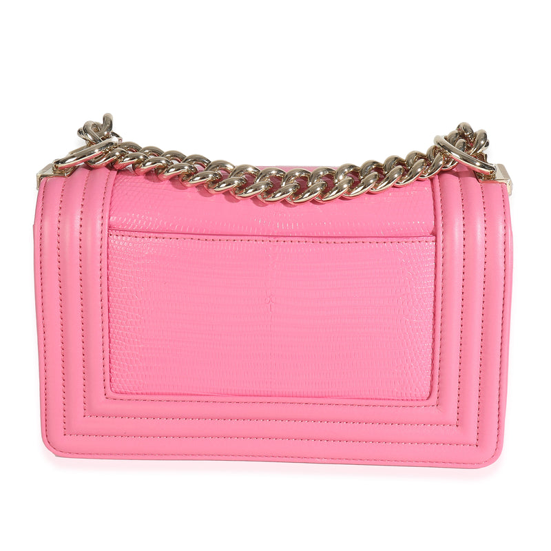 Chanel Pink Lambskin Lizard Small Boy Bag Exotic; Leather Handbag