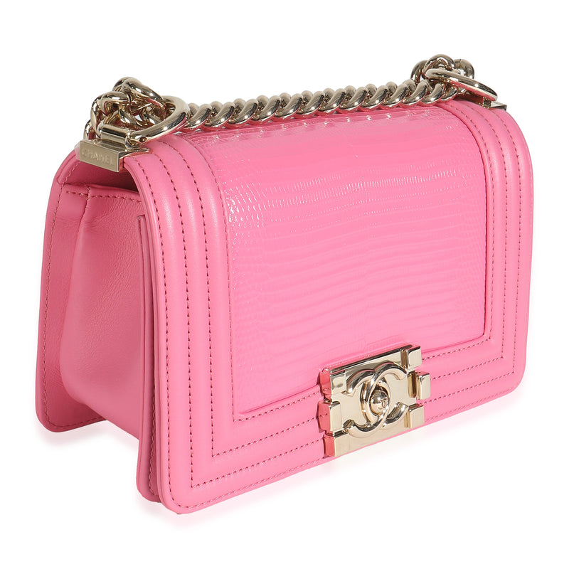 Chanel Pink Lambskin Lizard Small Boy Bag Exotic; Leather Handbag