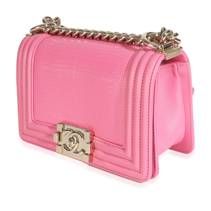 Chanel Pink Lambskin Lizard Small Boy Bag Exotic; Leather Handbag