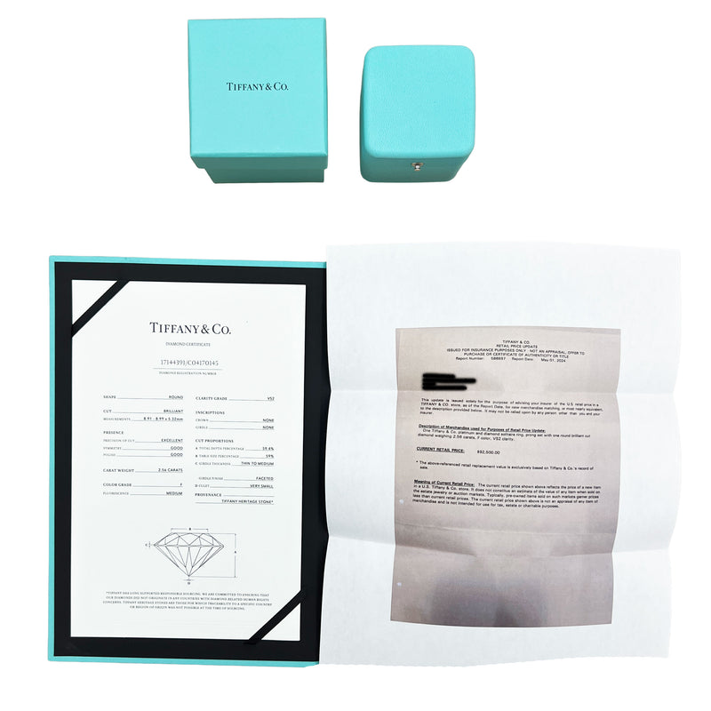 Tiffany & Co. 2.56 Ct Round Brilliant Diamond Engagement Ring 950