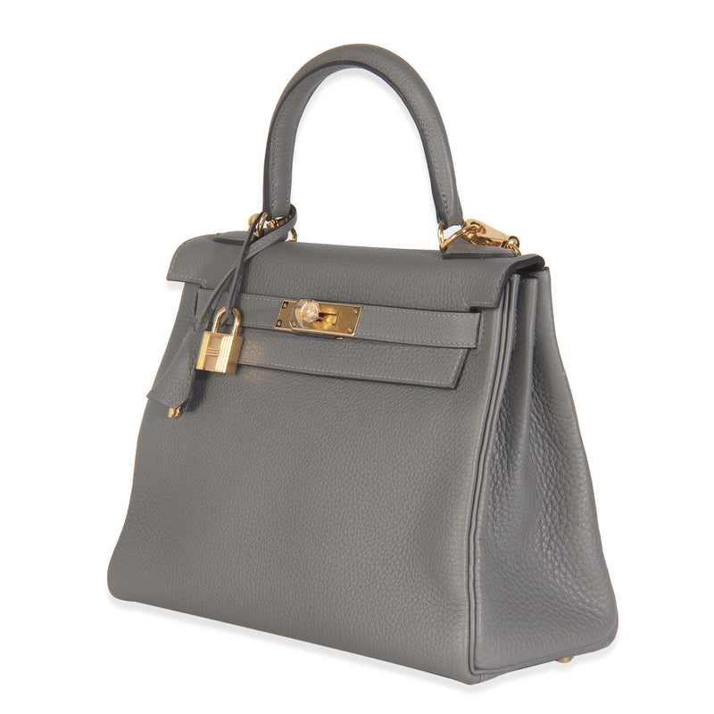 Hermès Etain Clemence Retourne Kelly 28 Ghw Gray Leather Handbag