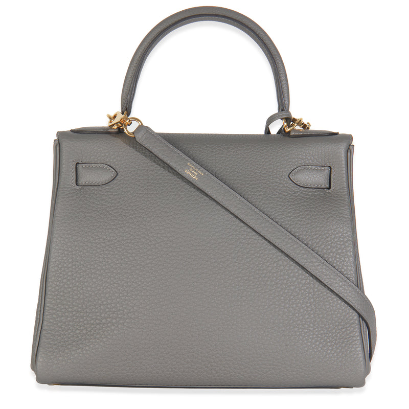 Hermès Etain Clemence Retourne Kelly 28 Ghw Gray Leather Handbag