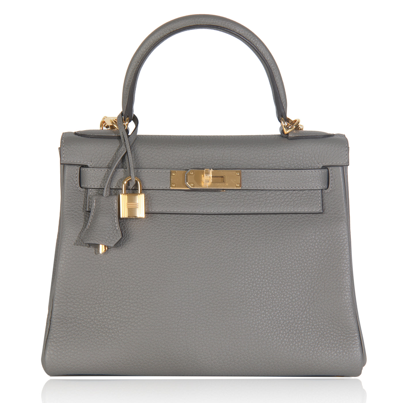 Hermès Etain Clemence Retourne Kelly 28 Ghw Gray Leather Handbag
