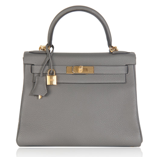 Hermès Etain Clemence Retourne Kelly 28 Ghw Gray Leather Handbag