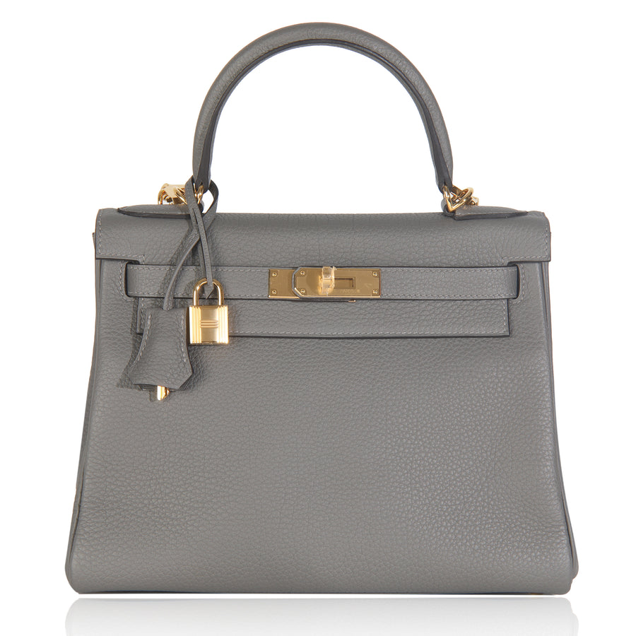 Hermès Etain Clemence Retourne Kelly 28 Ghw Gray Leather Handbag
