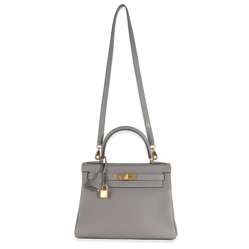 Hermès Etain Clemence Retourne Kelly 28 Ghw Gray Leather Handbag