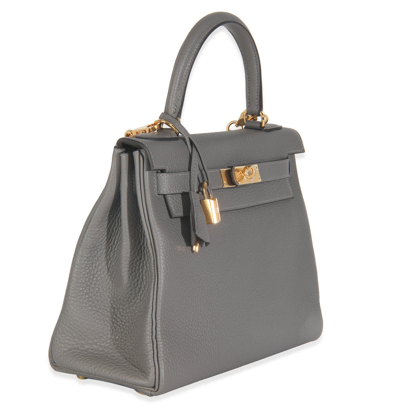 Hermès Etain Clemence Retourne Kelly 28 Ghw Gray Leather Handbag