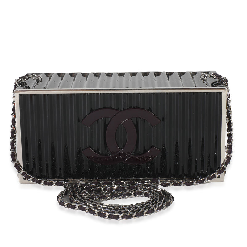 Chanel 18a Black Lucite Paris Hamburg Minaudiere Shipping Container Clutch Plastic Handbag