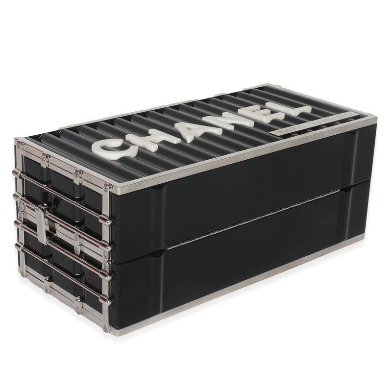 Chanel 18a Black Lucite Paris Hamburg Minaudiere Shipping Container Clutch Plastic Handbag