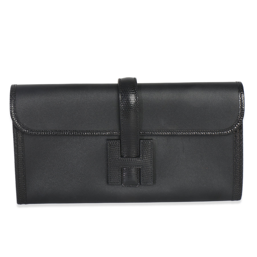 Hermès Black Swift Lizard Jige Elan Touch 29 Leather Handbag