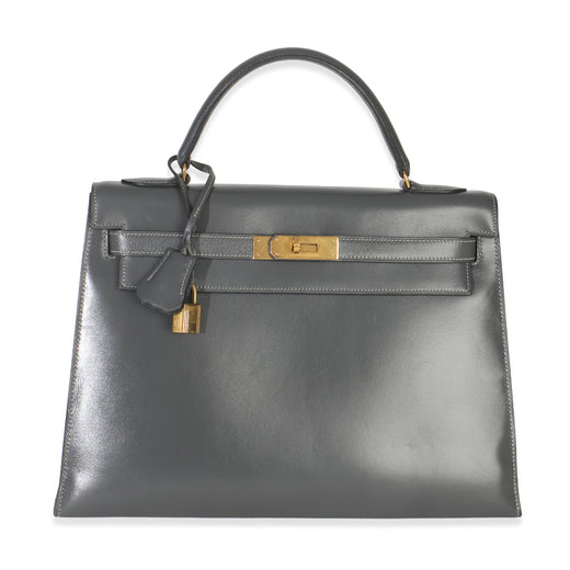Hermès Ardoise Box Sellier Kelly 32 Ghw Gray Leather Handbag