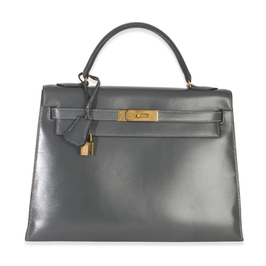 Hermès Ardoise Box Sellier Kelly 32 Ghw Gray Leather Handbag