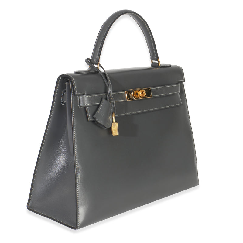 Hermès Ardoise Box Sellier Kelly 32 Ghw Gray Leather Handbag