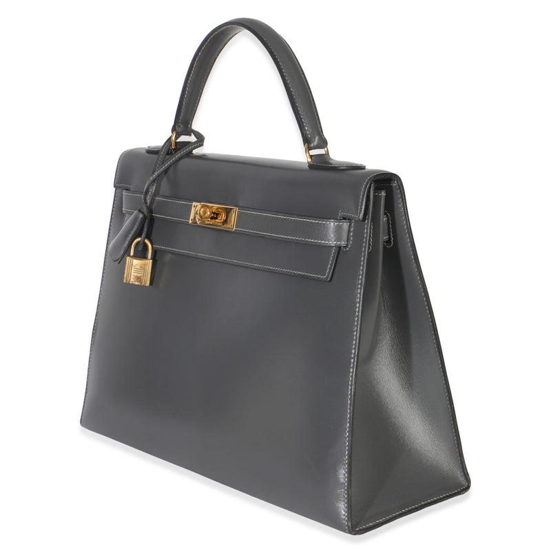 Hermès Ardoise Box Sellier Kelly 32 Ghw Gray Leather Handbag