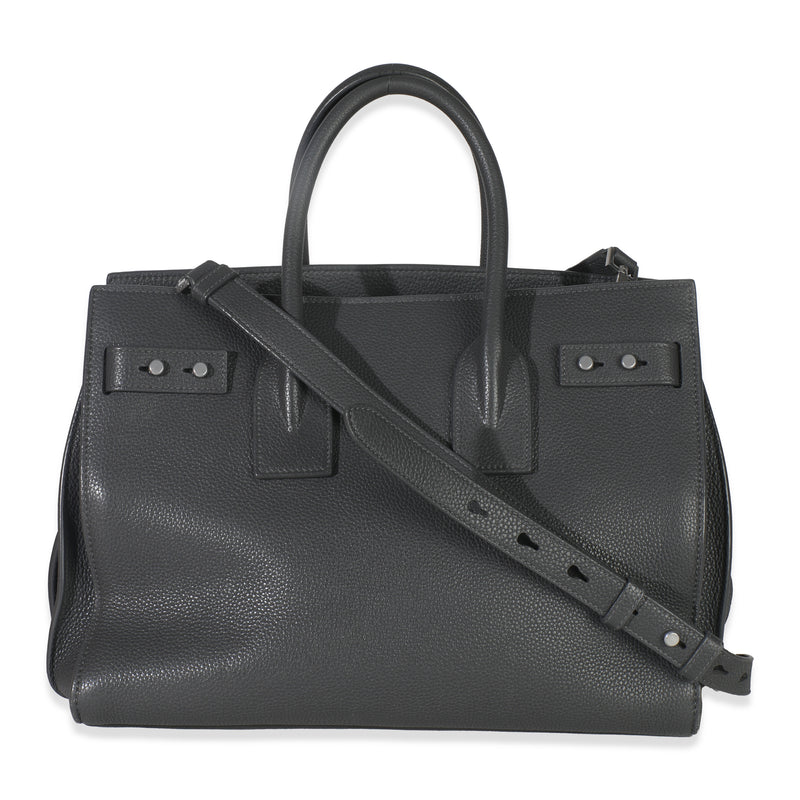 Saint Laurent Grey Grained Calfskin Small Souple Sac De Jour Gray Leather Handbag