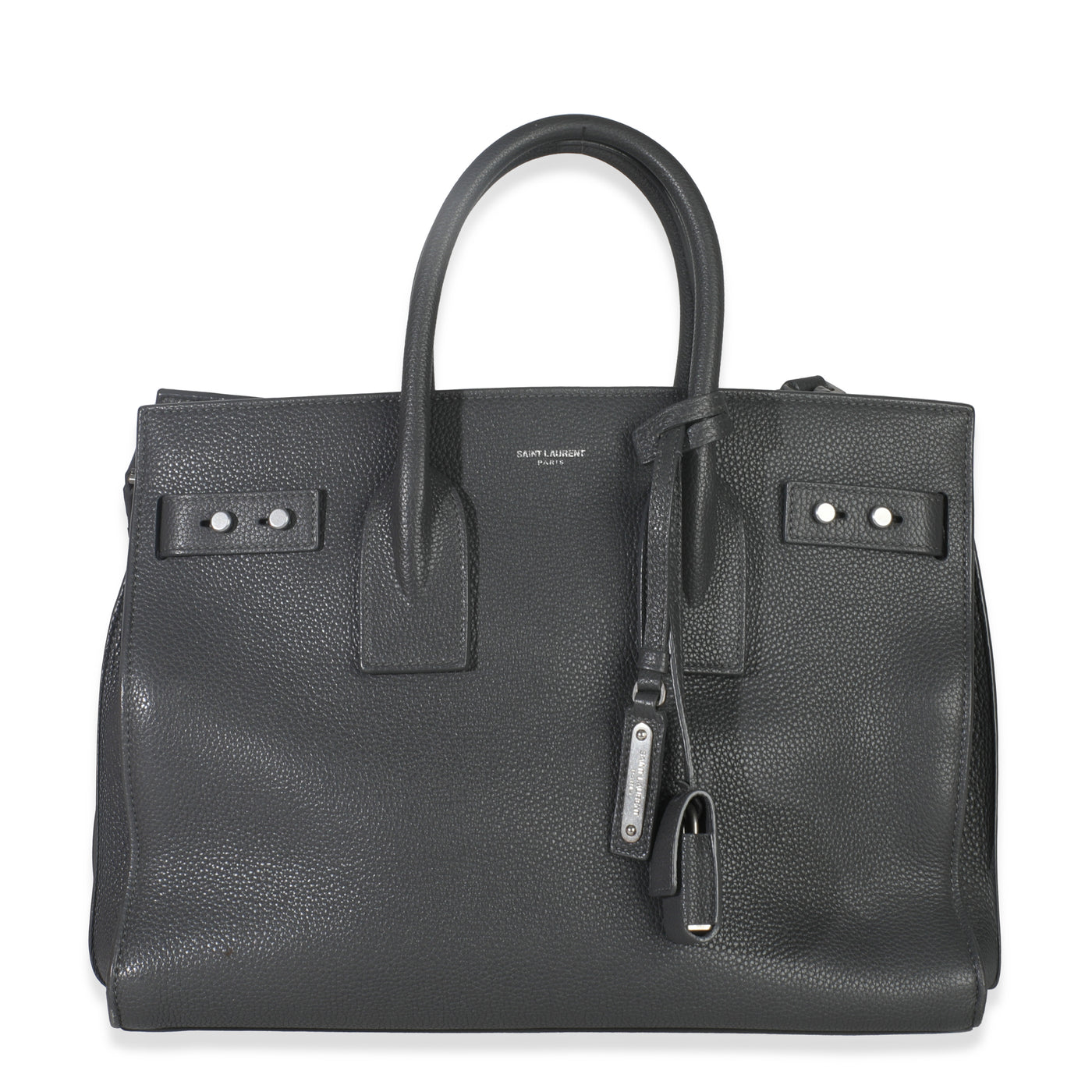 Saint Laurent Grey Grained Calfskin Small Souple Sac De Jour Gray Leather Handbag