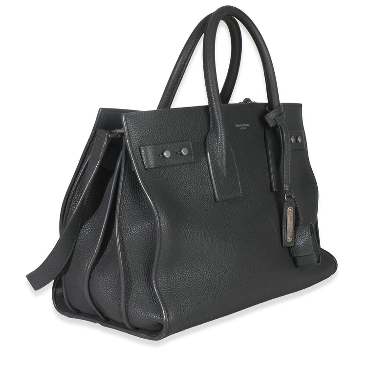 Saint Laurent Grey Grained Calfskin Small Souple Sac De Jour Gray Leather Handbag