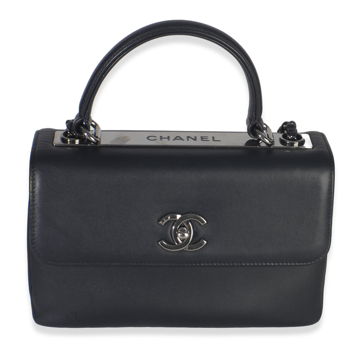 Chanel Black Smooth Calfskin Small Trendy Cc Flap Dual Handle Bag Leather Handbag