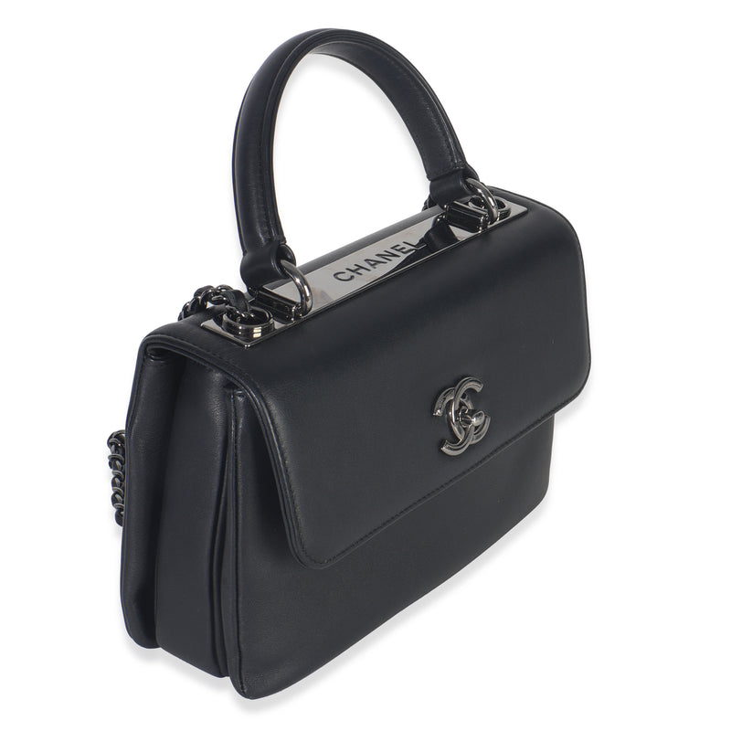 Chanel Black Smooth Calfskin Small Trendy Cc Flap Dual Handle Bag Leather Handbag