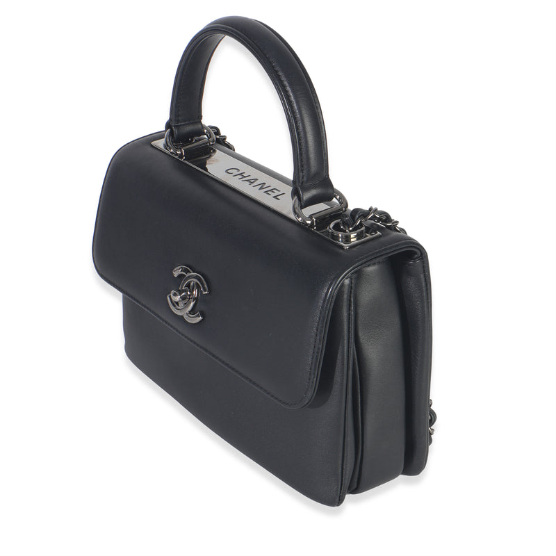 Chanel Black Smooth Calfskin Small Trendy Cc Flap Dual Handle Bag Leather Handbag