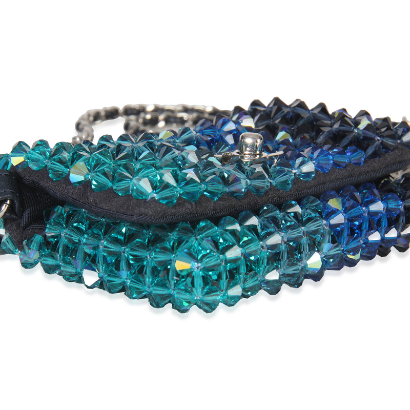 Chanel Blue Ombre Beaded Micro Clutch On Chain Embellished Handbag