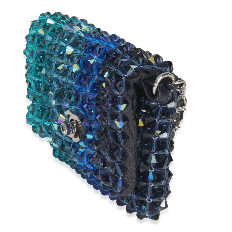 Chanel Blue Ombre Beaded Micro Clutch On Chain Embellished Handbag