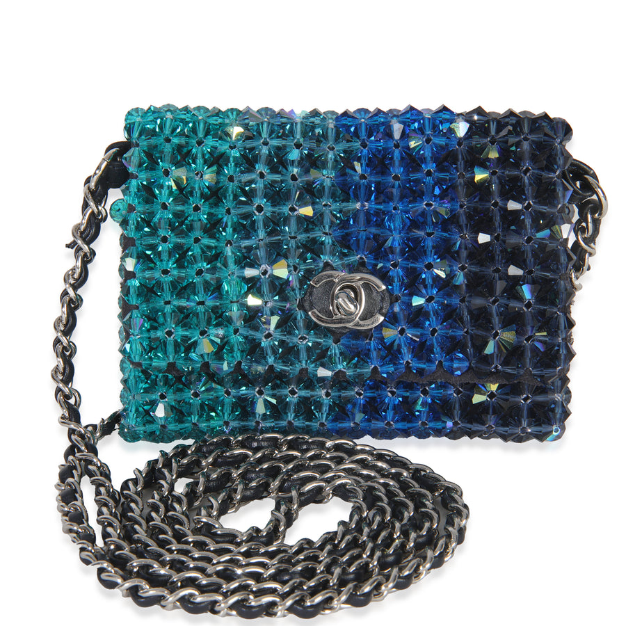 Chanel Blue Ombre Beaded Micro Clutch On Chain Embellished Handbag