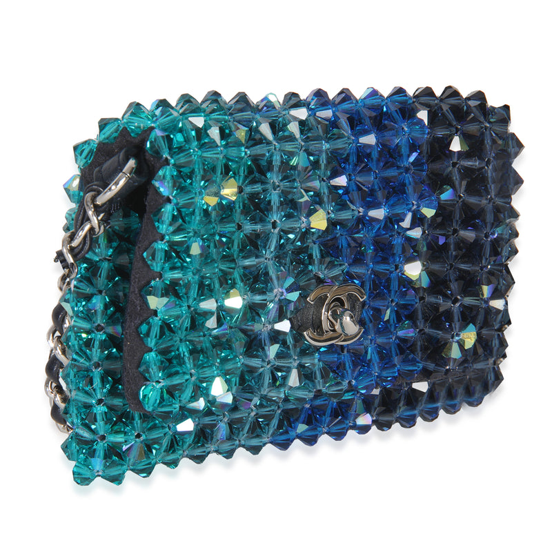 Chanel Blue Ombre Beaded Micro Clutch On Chain Embellished Handbag