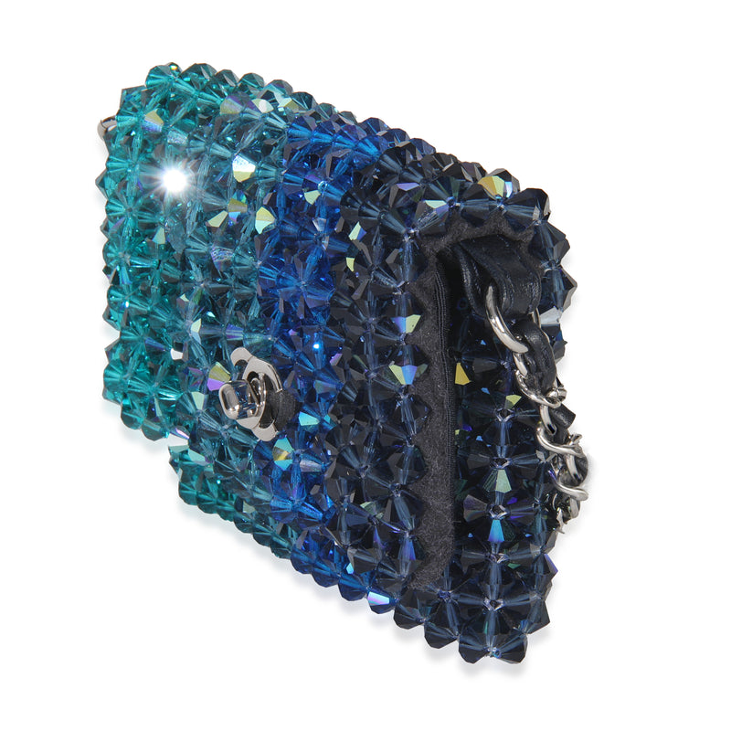 Chanel Blue Ombre Beaded Micro Clutch On Chain Embellished Handbag