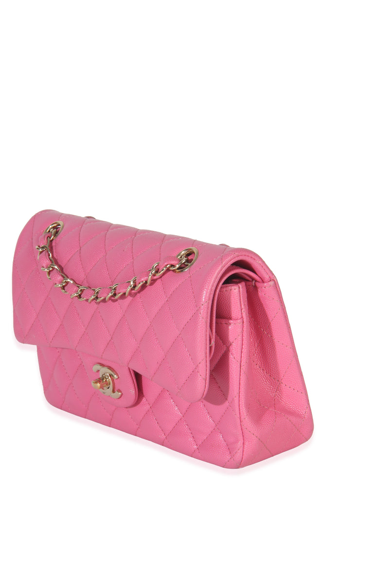 Chanel 22p Pink Quilted Caviar Small Classic Double Flap Bag Leather Handbag