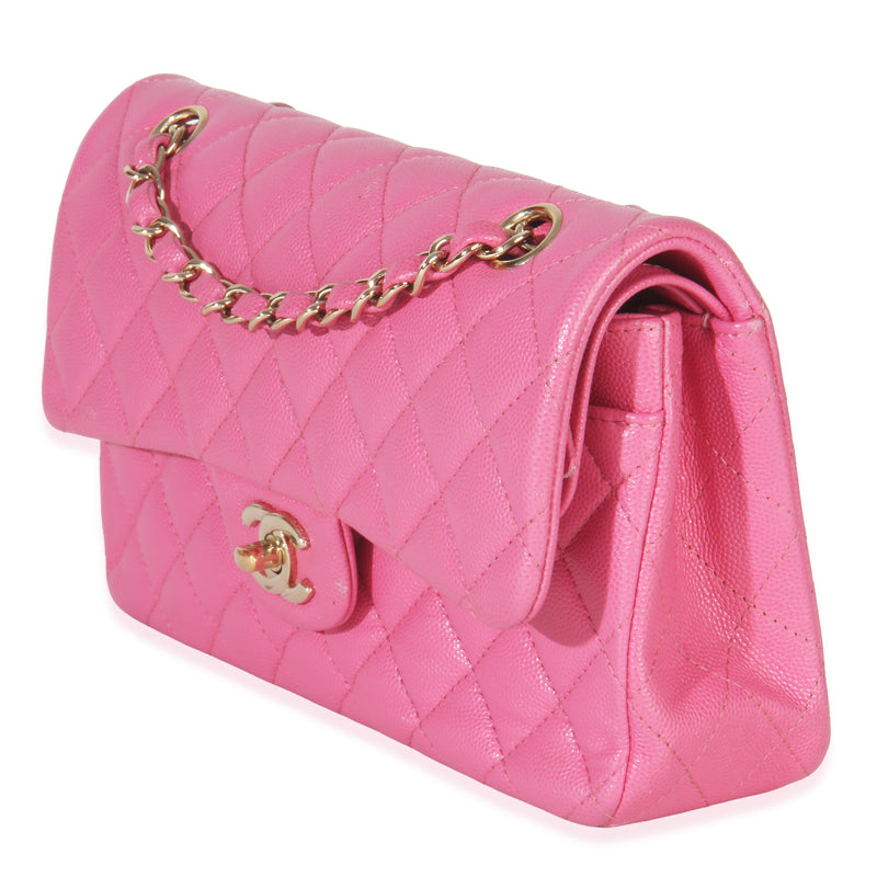 Chanel 22p Pink Quilted Caviar Small Classic Double Flap Bag Leather Handbag