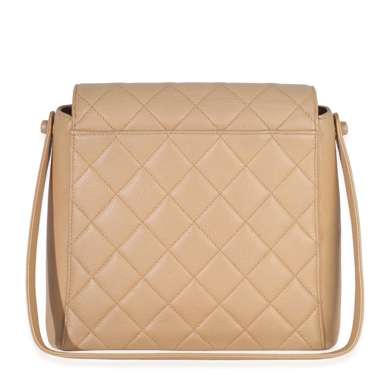 Chanel Vintage 24k Beige Quilted Caviar Cc Shoulder Handbag Leather