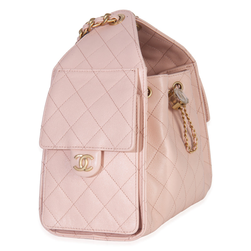 Chanel Pink Quilted Caviar Small 25 Hobo Handbag Leather