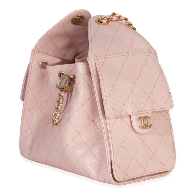 Chanel Pink Quilted Caviar Small 25 Hobo Handbag Leather
