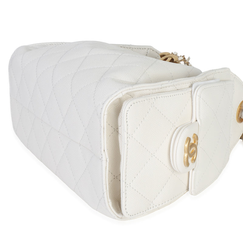 Chanel White Quilted Caviar Mini 25 Hobo Handbag Leather