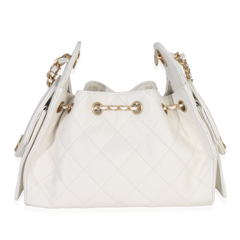 Chanel White Quilted Caviar Mini 25 Hobo Handbag Leather
