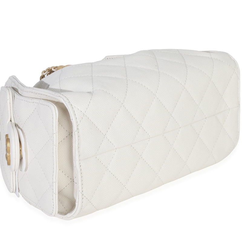 Chanel White Quilted Caviar Mini 25 Hobo Handbag Leather