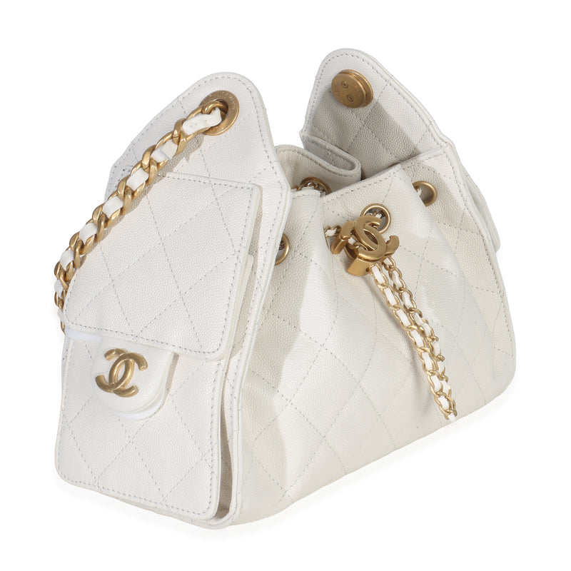 Chanel White Quilted Caviar Mini 25 Hobo Handbag Leather