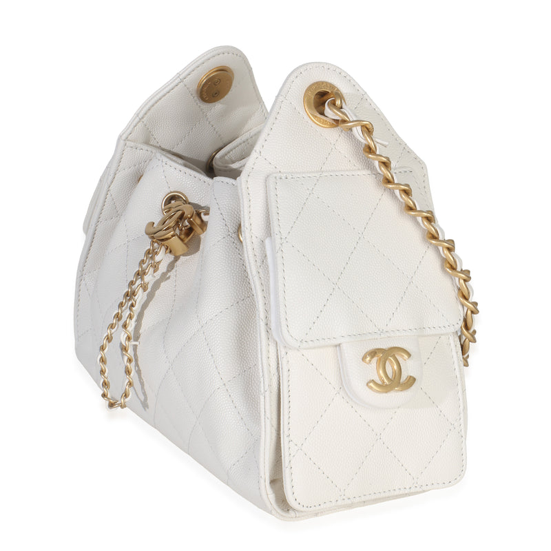 Chanel White Quilted Caviar Mini 25 Hobo Handbag Leather