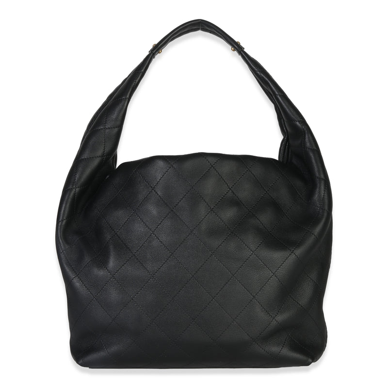 Chanel 26c Black Quilted Calfskin Large Hobo Leather Handbag