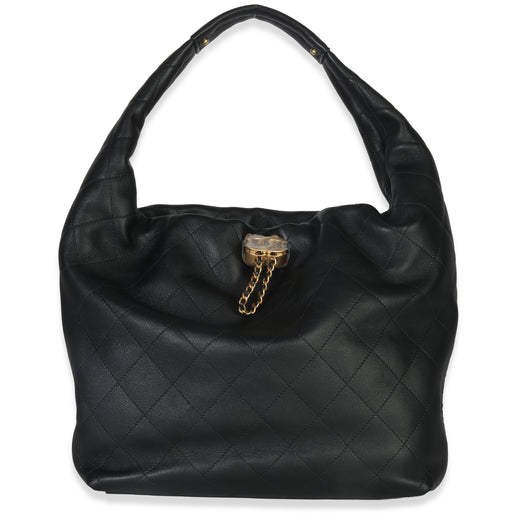 Chanel 26c Black Quilted Calfskin Large Hobo Leather Handbag