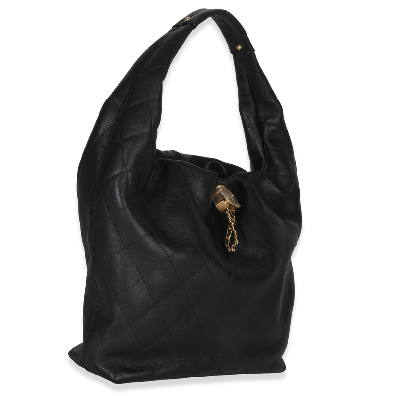Chanel 26c Black Quilted Calfskin Large Hobo Leather Handbag